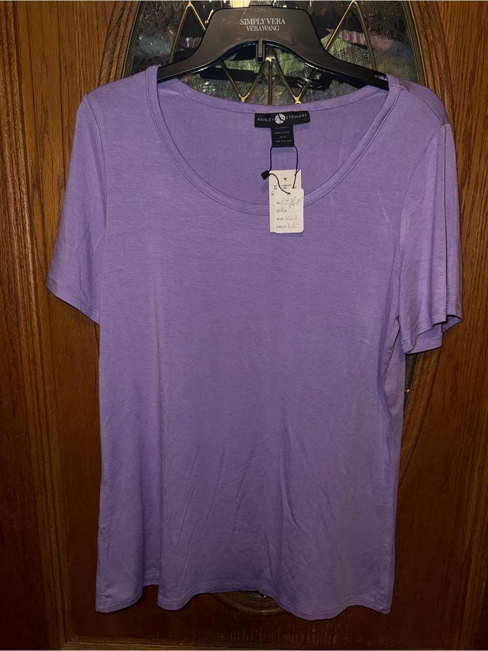 #1441 Ashley Stewart Lilac Scoop Neck Short Sleeve Top